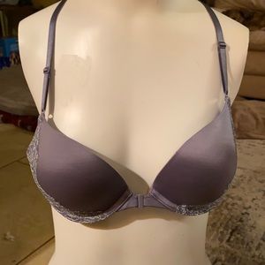 Victoria’s Secret push up grey bra with lace size 36A front clasp.
